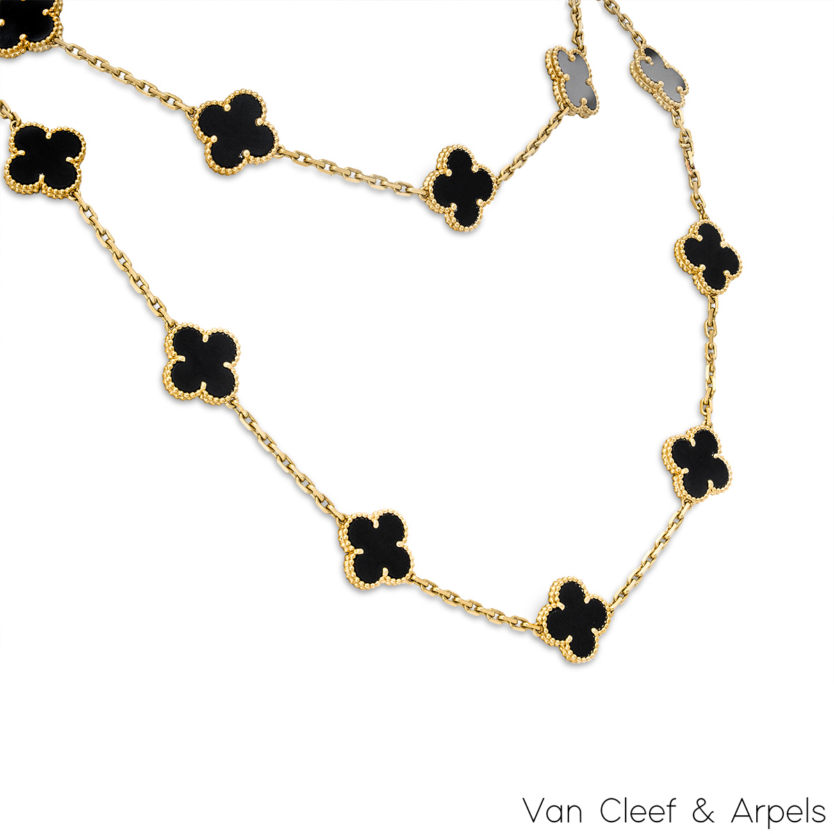 Van Cleef and Arpels Onyx Vintage Alhambra Necklace VCARA43100 at